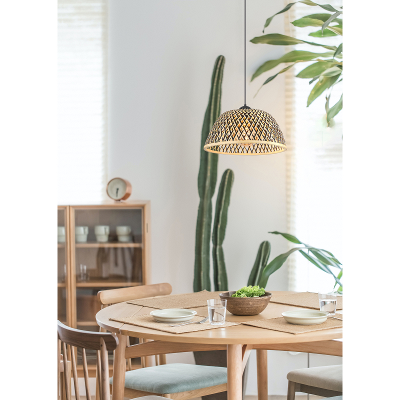 Závesné svietidlo kov čierny matný, bambus, prírodná farba, ø: 400mm, V: 1200mm, bez žiarovky 1x E27 LED 15W 230V