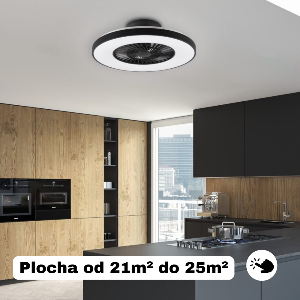 biely čierny stropný ventilátor do obývacej izby s plochou od 21 metrov štvorcových do 25 metrov štvorcových 