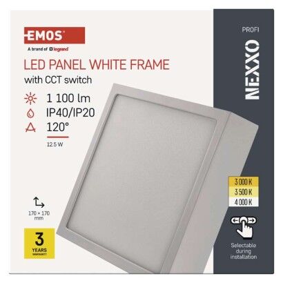 Emos ZM6133 LED NEXXO stropní/nástěnné přisazené klasické svítidlo čtverec 170 × 170 × 42 mm 12,5W 1100lm 3000/3500/4000K bílá
