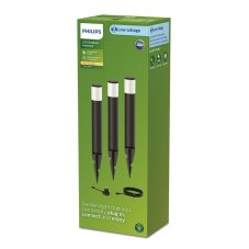 Philips 8720169269415 GardenLink Low Volt Purex nízkonapäťový vonkajšie svietidlo/stĺpik LED 3x1,5W/180lm 2700K IP44 čierna 3-set+adaptér+kábel 5m