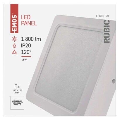 Emos ZM6442 LED RUBIC stropní/nástěnné přisazené klasické svítidlo čtverec 170 × 170 × 42 mm 18W 1800lm 4000K bíla