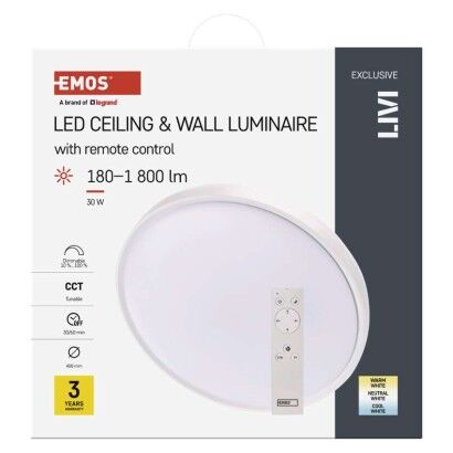 Emos ZM5162 LED LIVI stropní/nástěnné přisazené klasické svítidlo kruh průměr 400 × 85 mm 30W 1800lm 2700–6500K bílá