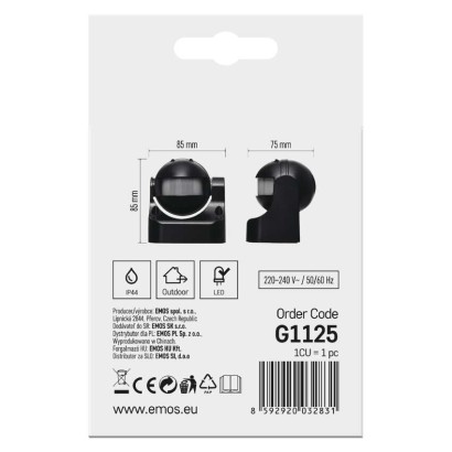 EMOS G1125 pohybové čidlo 1200W PIR senzor, černá, IP44