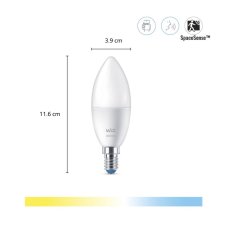 Philips Wiz Tunable white 8720169075696 LED žiarovka D39mm C37 E14 4,9W/470lm 2700-6500K sviečka 3-set