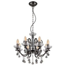 GLOBO 64134-8 CAMILA závesné svietidlo/luster D520mm 8xE14 čierny chróm, dymová, priehľadná
