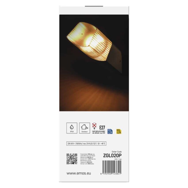 Emos ZGL020P LANA venkovní nástěnné svítidlo E27 106 × 88 × 286 mm  IP54 antracit