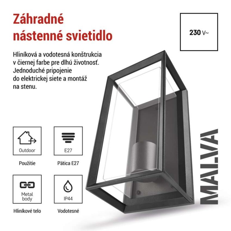 EMOS ZGH010P MALVA venkovní nástěnné svítidlo E27 130 × 120 × 250  IP44 černá