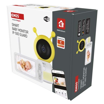 Emos H4052 GoSmart Otočná dětská chůvička GUARD s monitorem, bílá a žlutá, Wi-Fi