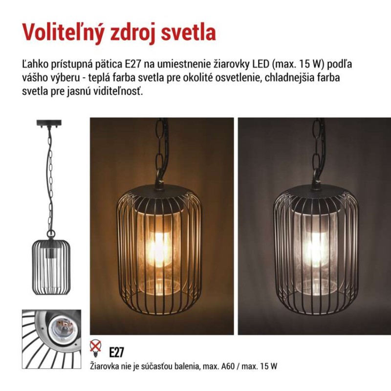 EMOS ZGD070P SALVIA závěsné exteriérové ​​svítidlo E27 160 × 160 × 760  IP44 černá