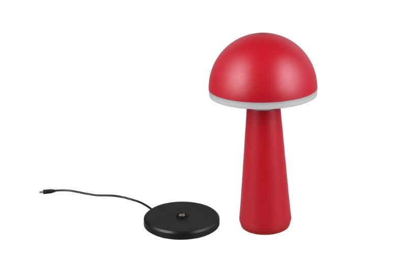 TRIO Reality R57716110 FUNGO vonkajšia stolná lampa SMD LED V310mm 2W/200lm 3000+4000+6500K IP54 červená, čierna, nabíjateľná batéria, USB-C port, nabíjacia stanica