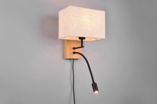 TRIO 212870236 NILAM nástenné svietidlo s vypínačom 1xE27 + SMD LED prírodné drevo, biela