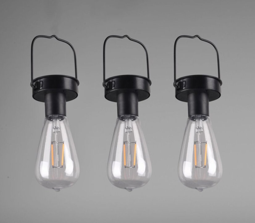 TRIO Reality R35146132 CAMPUS závesné solárne svietidlo 3-set SMD LED 3x0,1W IP44 súmrakový senzor, čierna matná