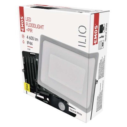 EMOS ZS2940 exteriérový reflektor LED ILIO s pohybovým čidlem 51W 4600lm 4000K IP44
