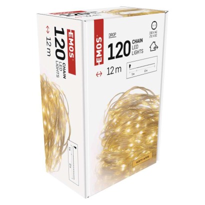D3AW15 EMOS DROP vánoční řetěz 120 LED 12m teplá bílá, časovač, IP44