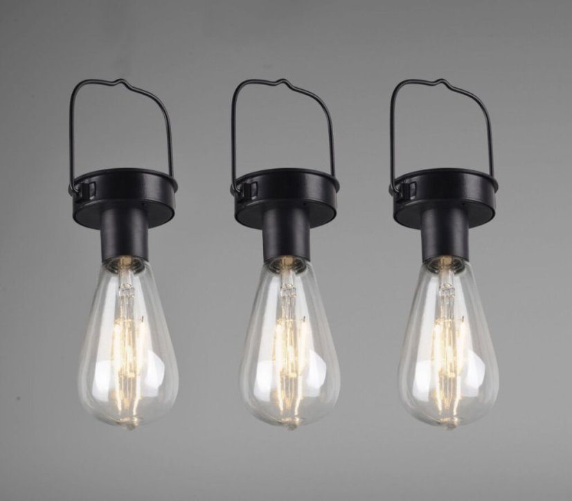 TRIO Reality R35146132 CAMPUS závesné solárne svietidlo 3-set SMD LED 3x0,1W IP44 súmrakový senzor, čierna matná