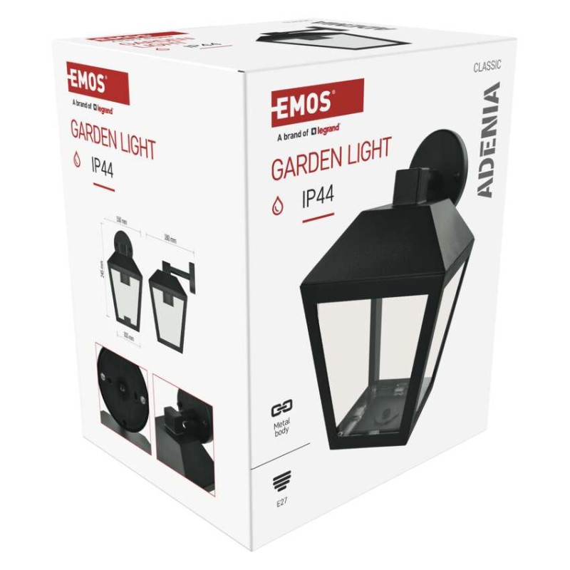 Emos ZGB020P ADENIA venkovní nástěnné svítidlo E27 180 × 150 × 245 mm  IP44 černá