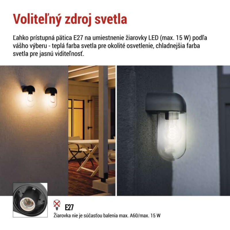 EMOS ZGG010P CASSIA nástenné exteriérové svietidlo E27 126 × 95 × 222  IP44 antracit
