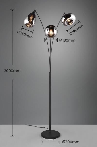 TRIO 417000332 LUMINA stojaca lampa 3xE14 V2000mm čierna matná, chrómová