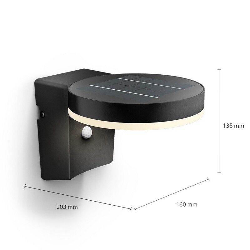 Philips 8720169265769 UltraEfficient Solar Zonal solárne nástenné svietidlo so senzorom PIR LED 1,3W 250/25lm 3000K IP44 čierna