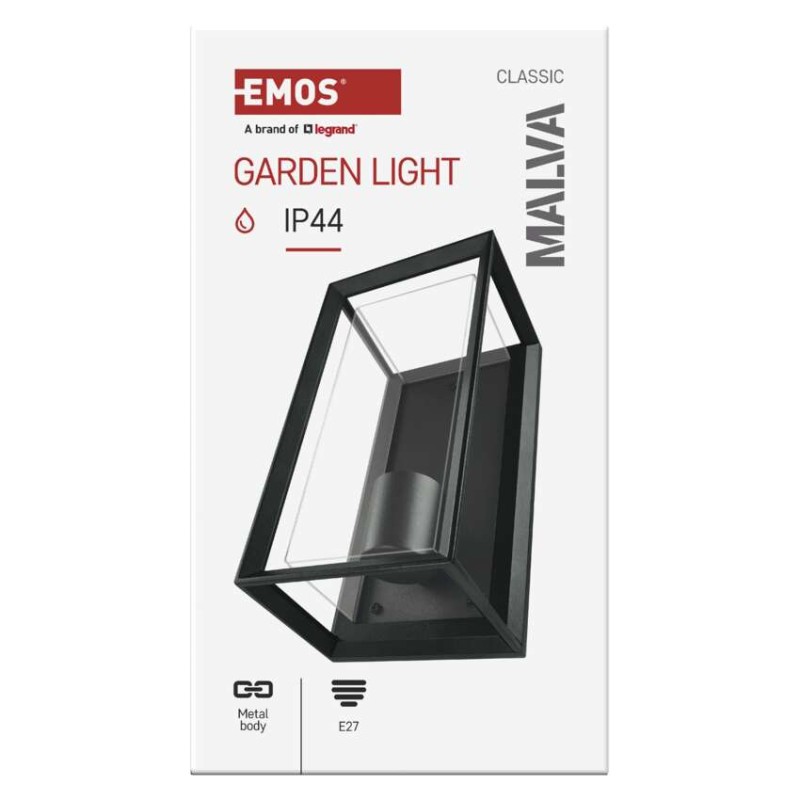 EMOS ZGH010P MALVA venkovní nástěnné svítidlo E27 130 × 120 × 250  IP44 černá