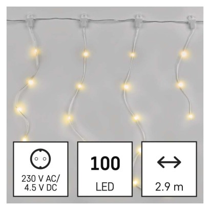 D3CW02 EMOS DROP dekorační řetěz - rampouchy 100 LED 2,9m teplá bílá, 8 módů, IP44