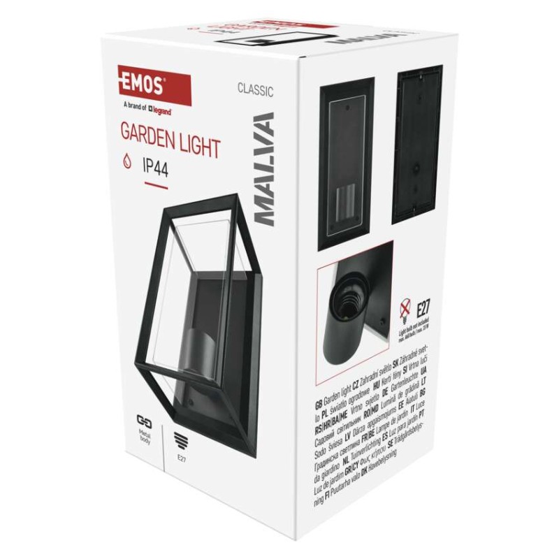 EMOS ZGH010P MALVA venkovní nástěnné svítidlo E27 130 × 120 × 250  IP44 černá