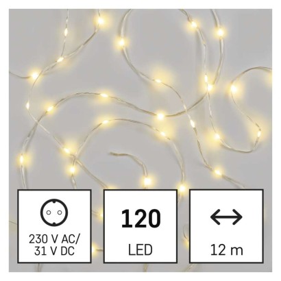 D3AW15 EMOS DROP vánoční řetěz 120 LED 12m teplá bílá, časovač, IP44