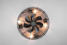 TRIO R61105032 TRONDHEIM stropní svítidlo s ventilátorem D485mm 4xE27 matná černá, dřevo, dálkový ovladač