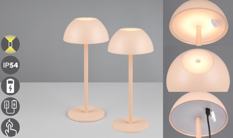 TRIO Reality R54106166 RICARDO vonkajšia dotyková stolná lampa SMD LED V300mm 1,7W/240lm 3000K IP54 piesková, nabíjateľná batéria, USB-C port