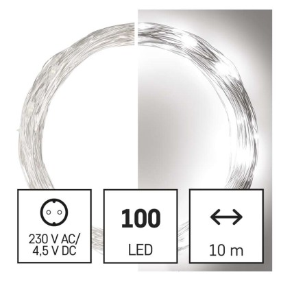 D3AC01 EMOS NANO vánoční řetěz 100 LED, střbrný drát, 10m, časovač, studená bílá, IP44