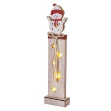 DCWW12 EMOS LED dekorácia drevená – snehuliak, 46 cm, 2x AA, teplá biela, časovač
