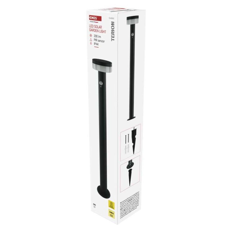 EMOS ZGJ0F4S TERION solární venkovní stojanové svítidlo/sloupek LED 125 × 125 × 805 2W 200lm 3000K IP44 se senzorem antracit