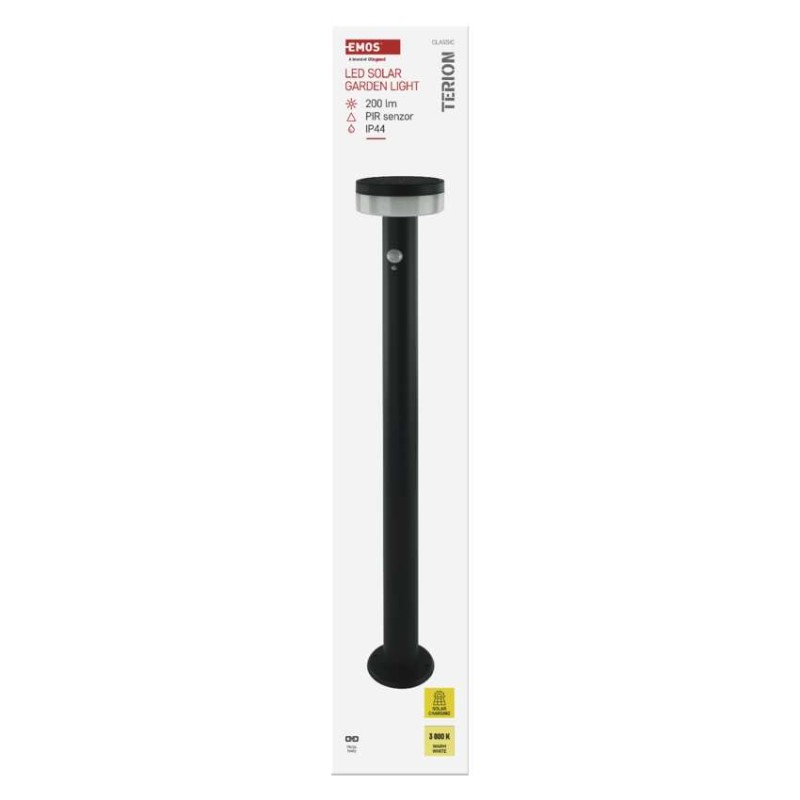 EMOS ZGJ0F4S TERION solární venkovní stojanové svítidlo/sloupek LED 125 × 125 × 805 2W 200lm 3000K IP44 se senzorem antracit
