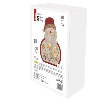 DCWW24 EMOS vánoční dekorace LED dřevěná – santa, 30cm, 2xAAA, teplá bílá, časovač
