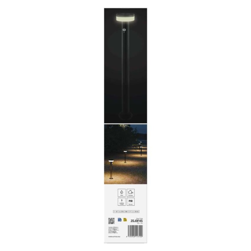 EMOS ZGJ0F4S TERION solární venkovní stojanové svítidlo/sloupek LED 125 × 125 × 805 2W 200lm 3000K IP44 se senzorem antracit