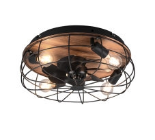 TRIO R61105032 TRONDHEIM stropní svítidlo s ventilátorem D485mm 4xE27 matná černá, dřevo, dálkový ovladač