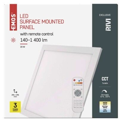 Emos ZM5171 LED RIVI stropní přisazené klasické svítidlo čtverec 295 × 295 × 52 mm 20W 140–1400lm 2700–6000K bílá