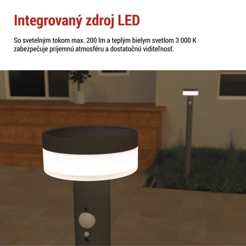 EMOS ZGJ0F4S TERION solární venkovní stojanové svítidlo/sloupek LED 125 × 125 × 805 2W 200lm 3000K IP44 se senzorem antracit