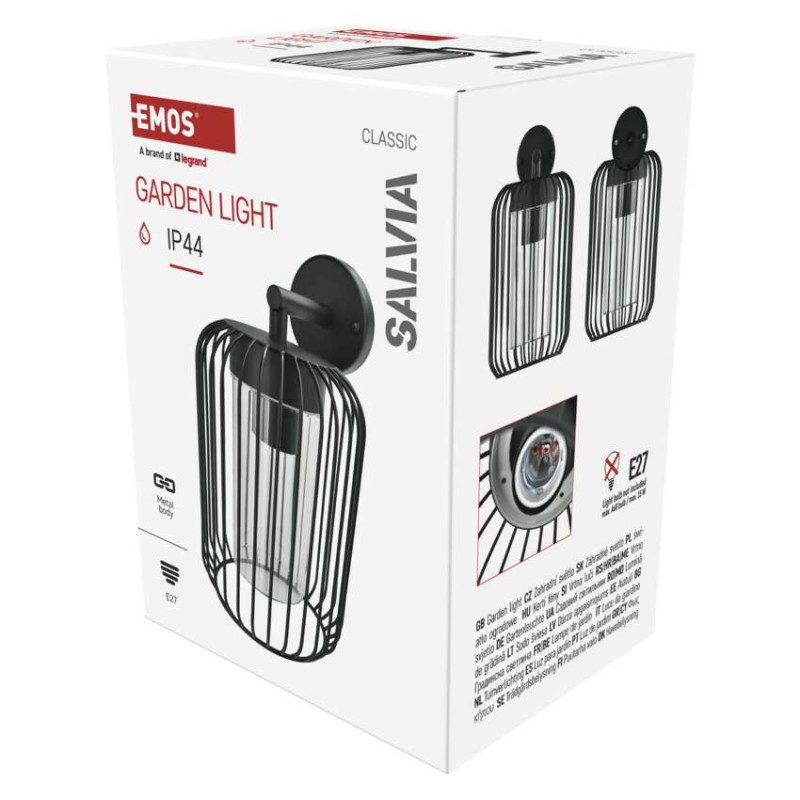 Emos ZGD010P SALVIA venkovní nástěnné svítidlo E27 208 × 160 × 285 mm  IP44 černá