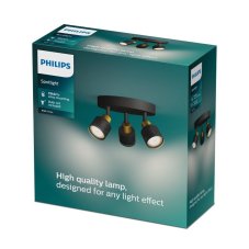 Philips 8720169300156 Niall stropné bodové svietidlo/spot D196mm 3xGU10 čierna, mosadzná, ClickFix