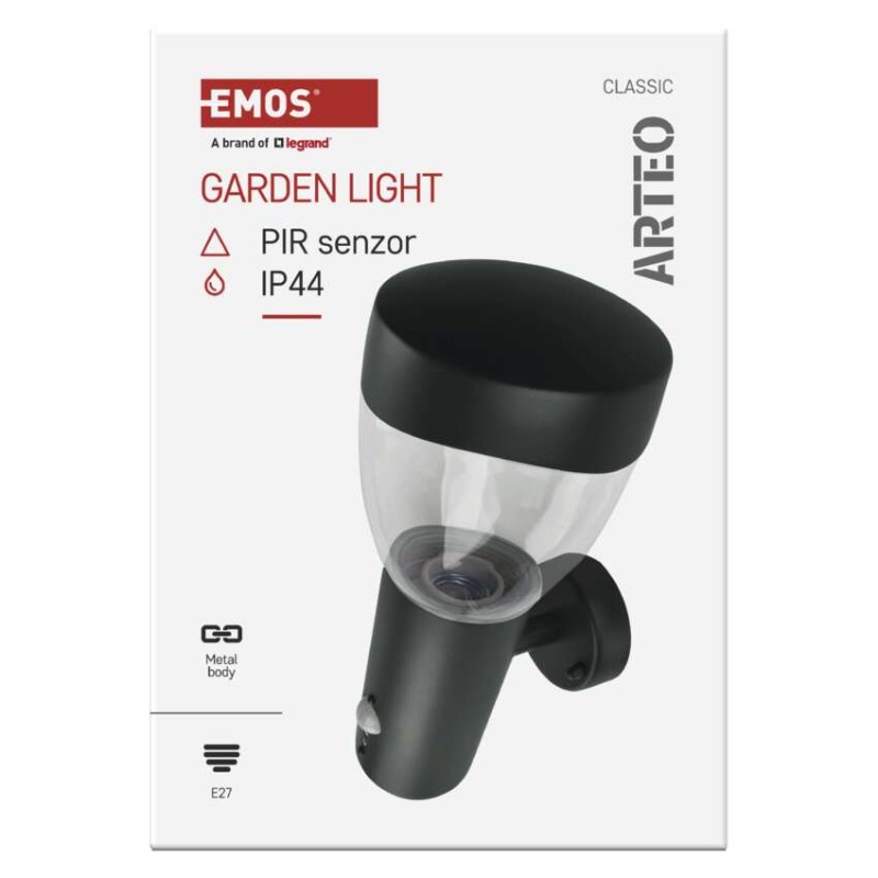 Emos ZGA040P ARTEO venkovní nástěnné svítidlo E27 164 × 120 × 295 mm  IP44 se senzorem antracit