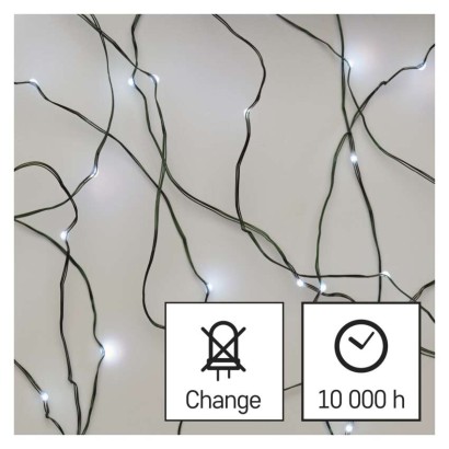 D3AC04 EMOS NANO vánoční řetěz 75 LED, zelený drát, 7,5m, časovač, studená bílá, IP44
