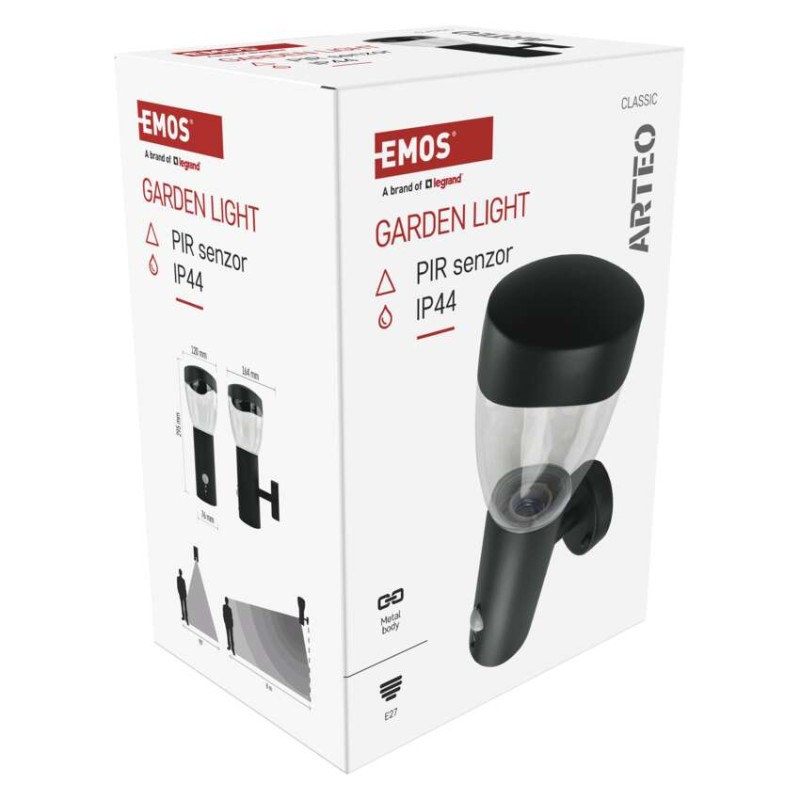 Emos ZGA040P ARTEO venkovní nástěnné svítidlo E27 164 × 120 × 295 mm  IP44 se senzorem antracit