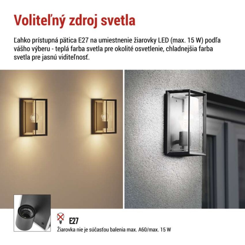 EMOS ZGH010P MALVA venkovní nástěnné svítidlo E27 130 × 120 × 250  IP44 černá