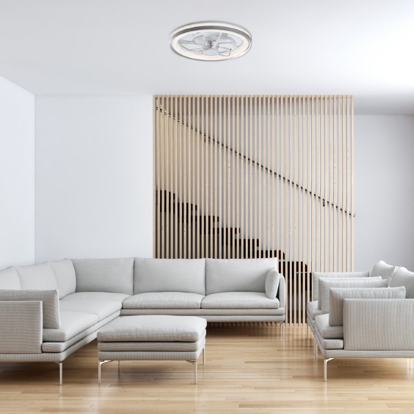 RABALUX 71335 Fanricius stropní svítidlo s ventilátorem D480mm LED 40W/2200lm 3000+4000+6000K stříbrná, stmívatelné, dálkový ovladač
