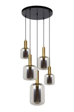 LUCIDE 45494/15/65 JOANET Závesné svietidlo E27 5x40W dymová, matná zlatá/mosadz
