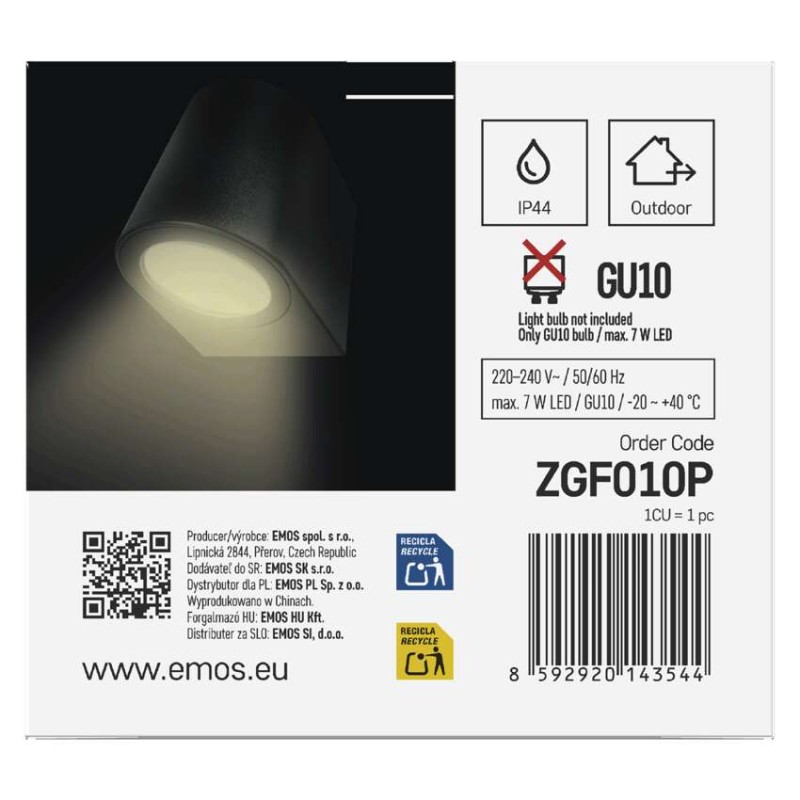Emos ZGF010P OCULUS venkovní nástěnné svítidlo GU10 88 × 67 × 80 mm  IP44 černá