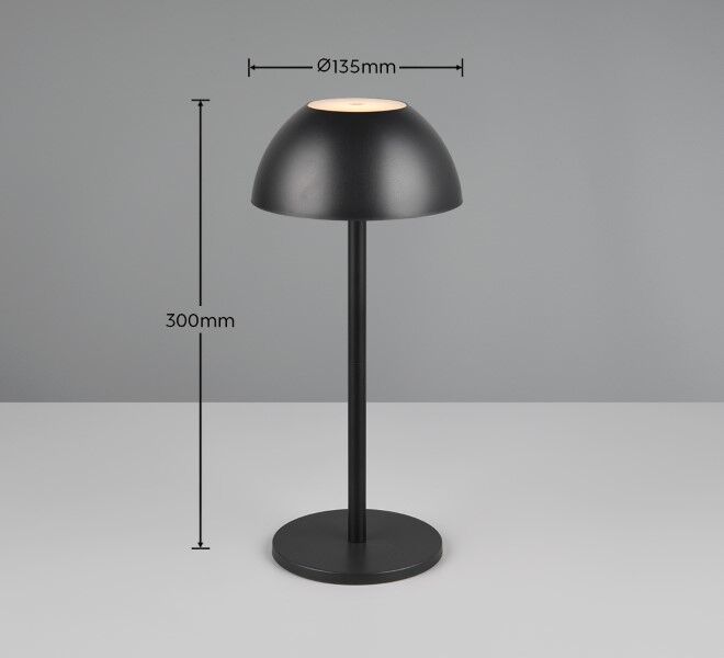 TRIO Reality R54106132 RICARDO vonkajšia dotyková stolná lampa SMD LED V300mm 1,7W/240lm 3000K IP54 čierna matná, nabíjateľná batéria, USB-C port
