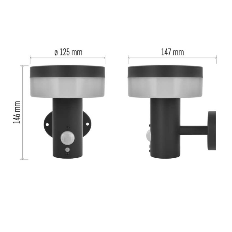 EMOS ZGJ044S TERION solárne nástenné exteriérové svietidlo LED 147 × 125 × 146 2W 200lm 3000K IP44 so senzorom antracit
