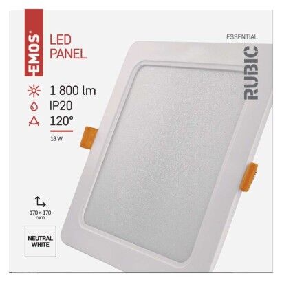 Emos ZD2442 LED RUBIC stropní vestavné klasické svítidlo čtverec 170 × 170 × 26 mm 18W 1800lm 4000K bílá